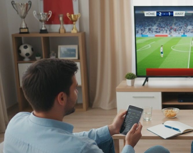 a man watches a match and makes bets